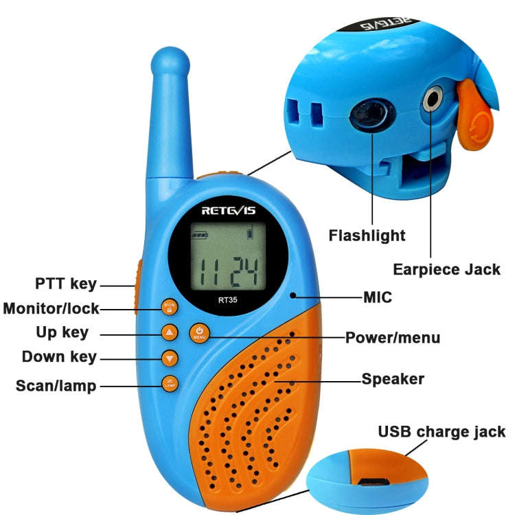 1 Pair RETEVIS RT-35 0.5W EU Frequency 446MHz 8CHS Children Handheld Walkie Talkie(Blue)