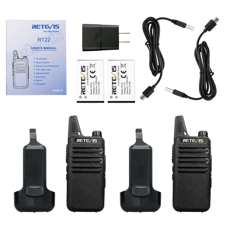 1 Pair RETEVIS RT622 US Frequency 400-480MHz 16CHS Two Way Radio Handheld Walkie Talkie, US Plug(...