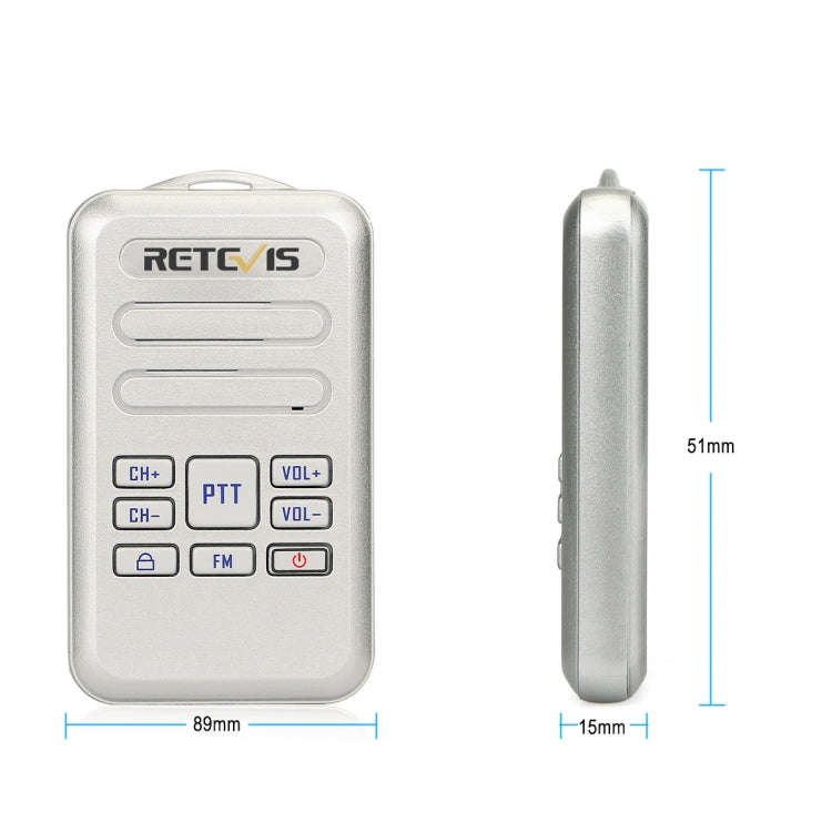 RETEVIS RT20 2W 400-470MHz 16CHS Mini FM Radio Two Way Radio Walkie Talkie, US Plug(Silver)