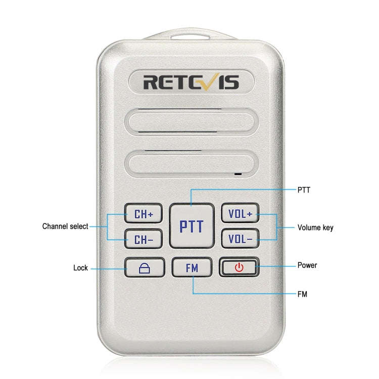 RETEVIS RT20 2W 400-470MHz 16CHS Mini FM Radio Two Way Radio Walkie Talkie, US Plug(Silver)