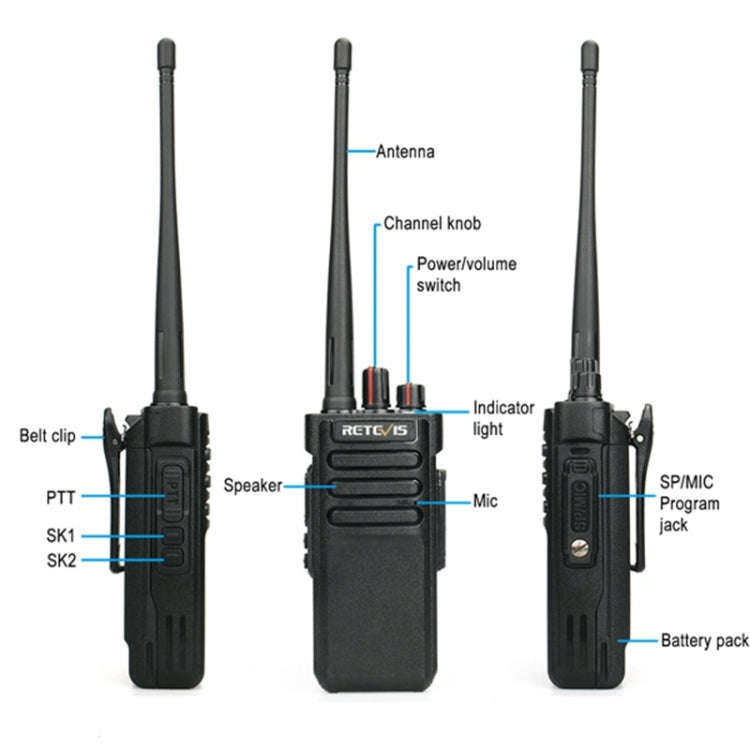 RETEVIS RT29 10W UHF 400-480MHz 16CHS Two Way Radio Handheld Walkie Talkie, US Plug(Black)