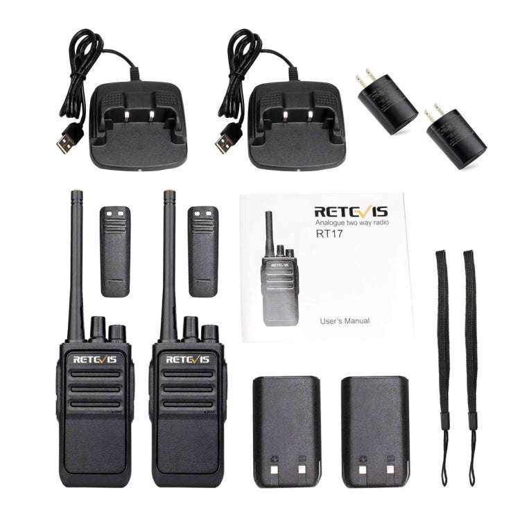 1 Pair RETEVIS RT17 2W 16CHS FRS Two Way Radio Handheld Walkie Talkie, US Plug(Black)