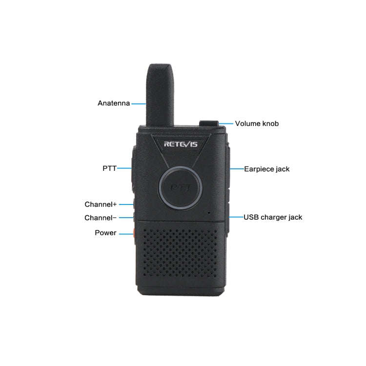 1 Pair RETEVIS RT18 16CHS FRS Dual PTT Handheld Walkie Talkie, US Plug(Black)