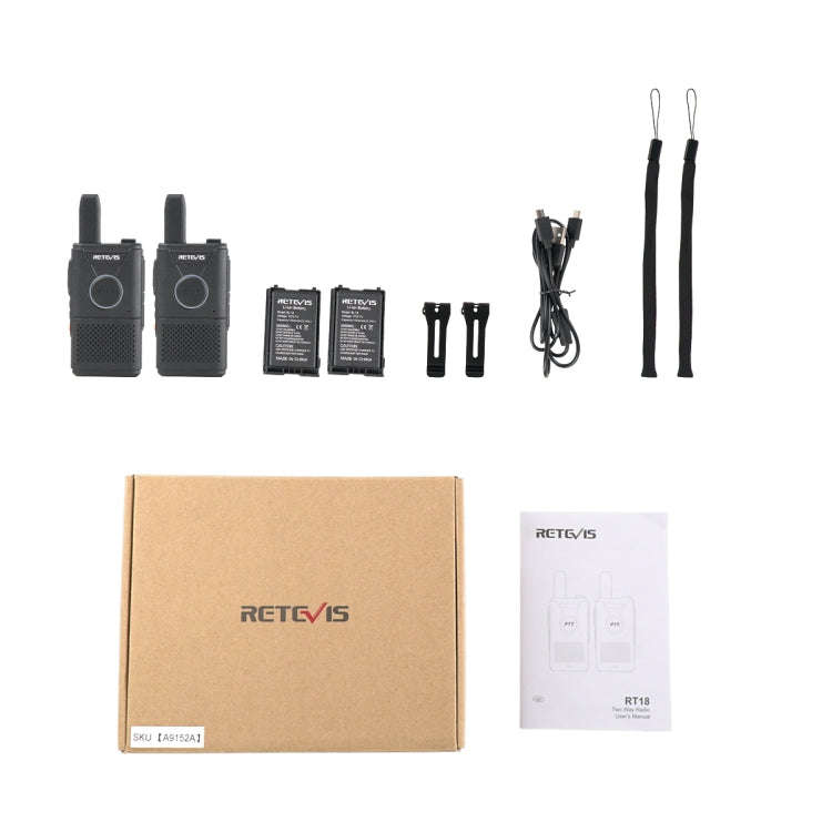 1 Pair RETEVIS RT18 16CHS FRS Dual PTT Handheld Walkie Talkie, US Plug(Black)