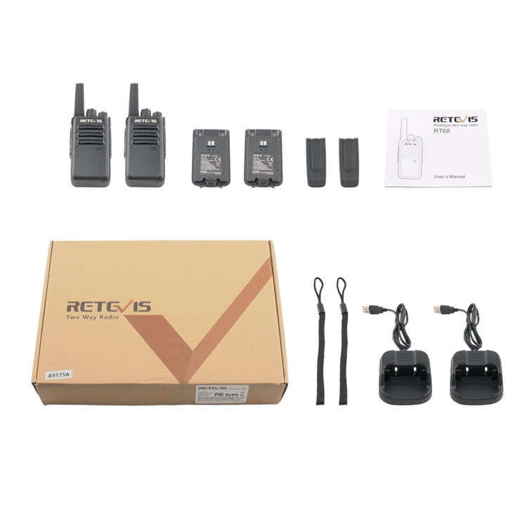 1 Pair RETEVIS RT68 2W 16CHS FRS Two Way Radio Handheld Walkie Talkie, US Plug(Black)