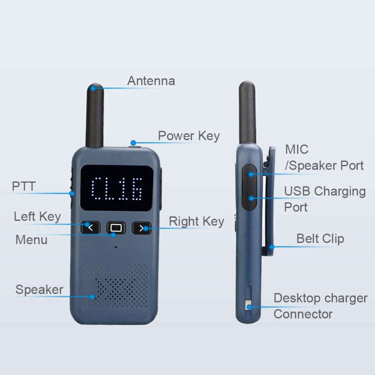 RETEVIS RB619 PMR446 16CHS License-free Two Way Radio Handheld Walkie Talkie, EU Plug(Navy Blue)