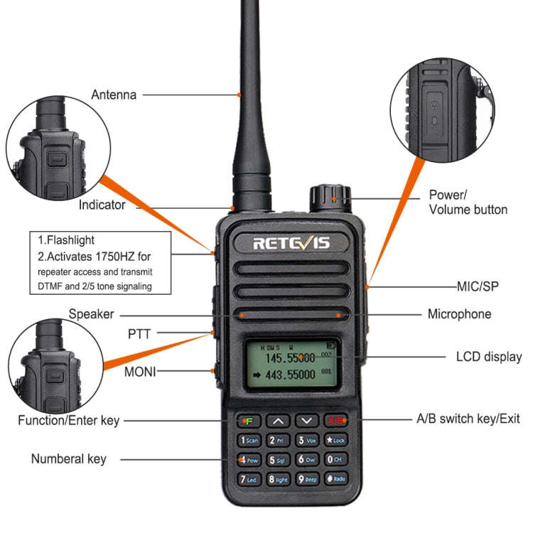 RETEVIS RT85 EU Frequency 136.000-174.000MHz+400.000-470.000MHz 200CHS Dual Band Digital Two Way ...