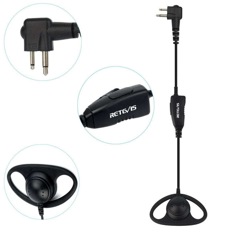 RETEVIS R-122 2 Pin D Shape Soft Ear Hook Earphone Microphone for Motorola GP68/GP88/GP300/2000/C...