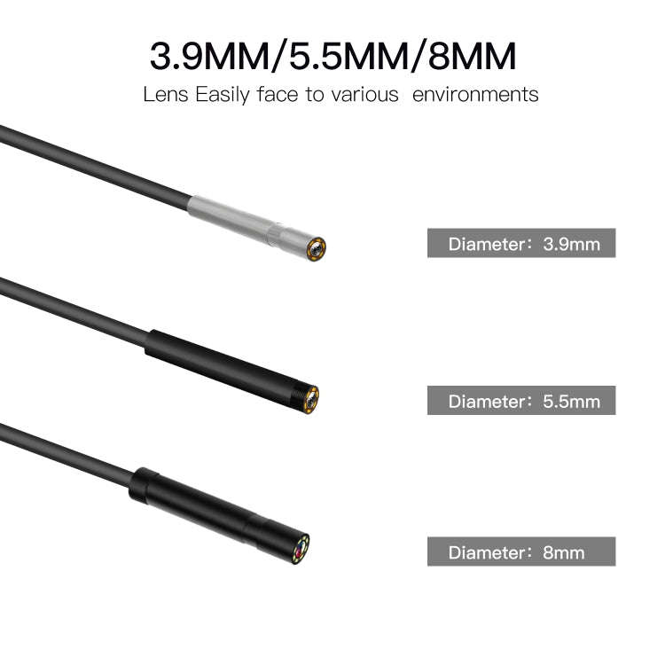 P60A 8mm 1080P 2.4 inch IPS Screen IP68 Waterproof HD Digital Endoscope, Length:2m Hard Cable