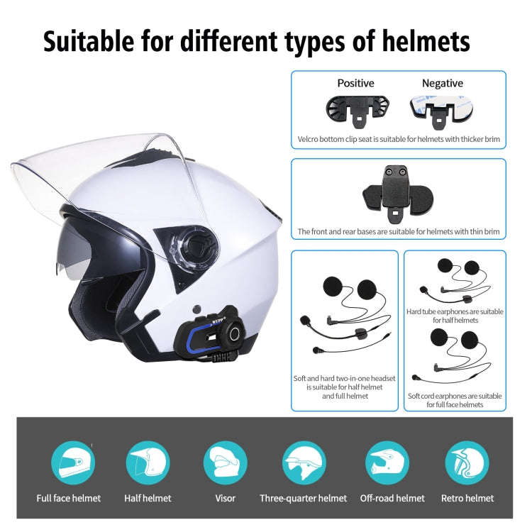 CS-1412D1 Bluetooth 5.1 S2 Motorcycle Helmet Full Duplex Bluetooth Intercom Headset Earphone(Black)