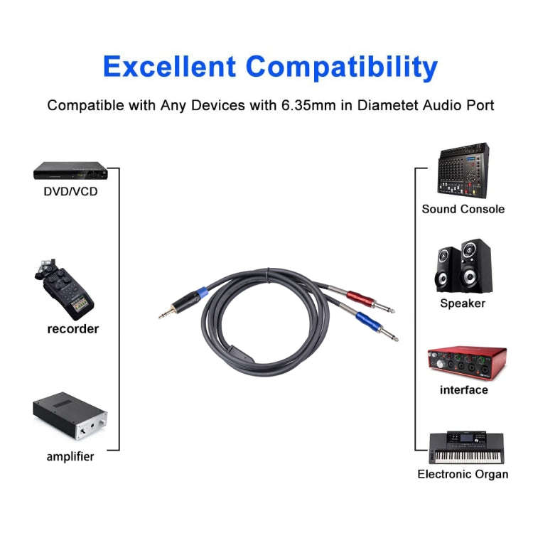 TC195BULS01-30 3.5mm Male to Dual 6.35mm Mono Male Audio Cable, Length:3m
