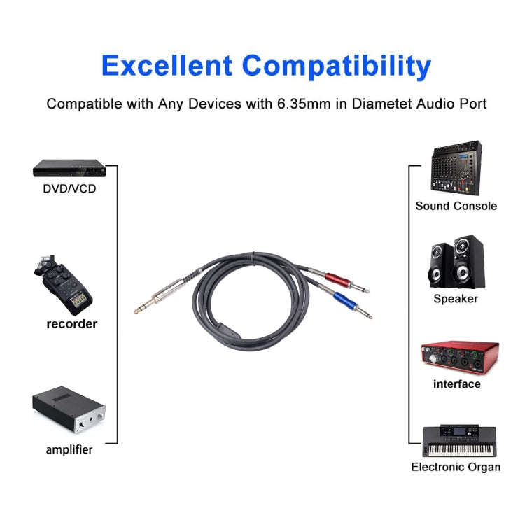 BLS0201-18 Stereo 6.35mm Male to Dual Mono 6.35mm Audio Cable, Length:1.8m