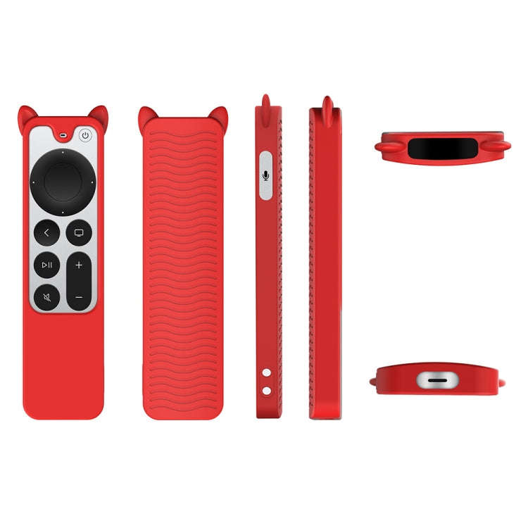 Cat Ears Shape Silicone Protective Case Cover For Apple TV 4K 4th Siri Remote Controller(Red)