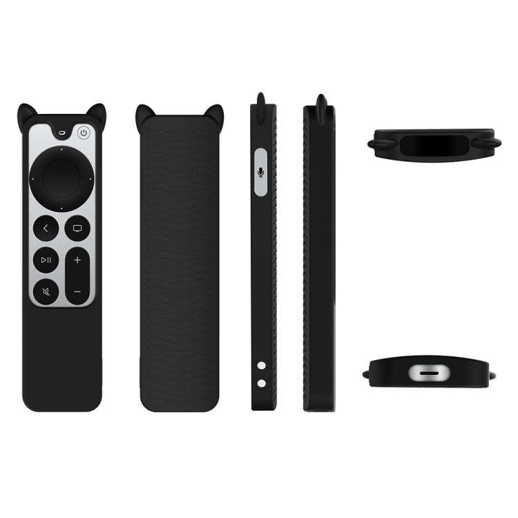 Cat Ears Shape Silicone Protective Case Cover For Apple TV 4K 4th Siri Remote Controller(Black)