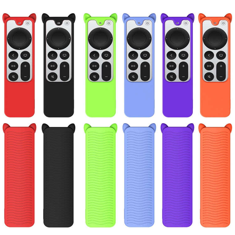 Cat Ears Shape Silicone Protective Case Cover For Apple TV 4K 4th Siri Remote Controller(Purple)