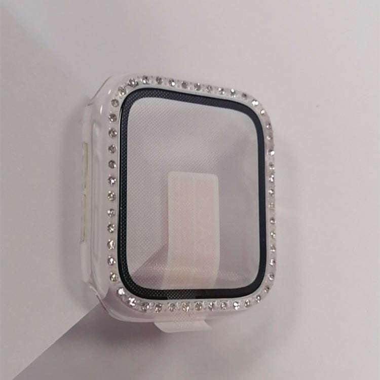Electroplating PC Single Row Diamond Protective Case with Tempered Glass Film For Apple Watch Ser...