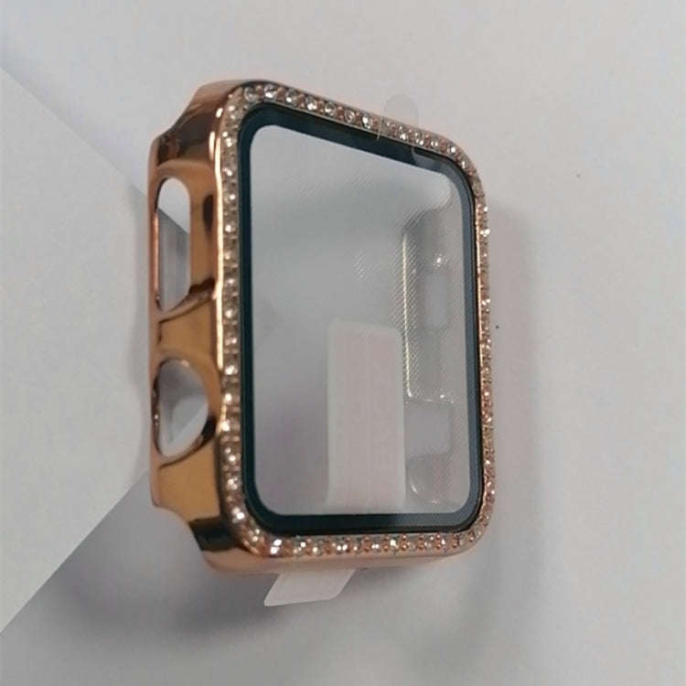 Electroplating PC Single Row Diamond Protective Case with Tempered Glass Film For Apple Watch Ser...