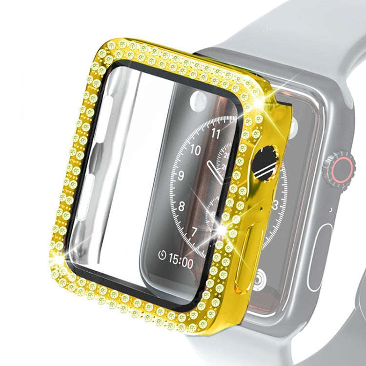 Electroplating PC Double Rows Diamond Protective Case with Tempered Glass Film For Apple Watch Se...