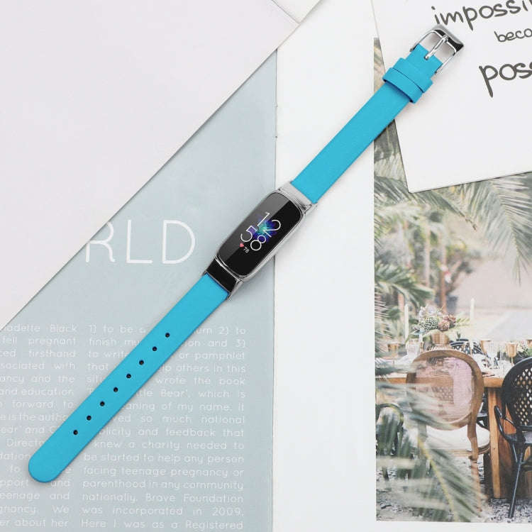 For Fitbit Luxe Leather Watch Band, Size:S(Blue)