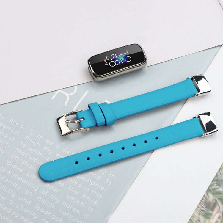 For Fitbit Luxe Leather Watch Band, Size:S(Blue)