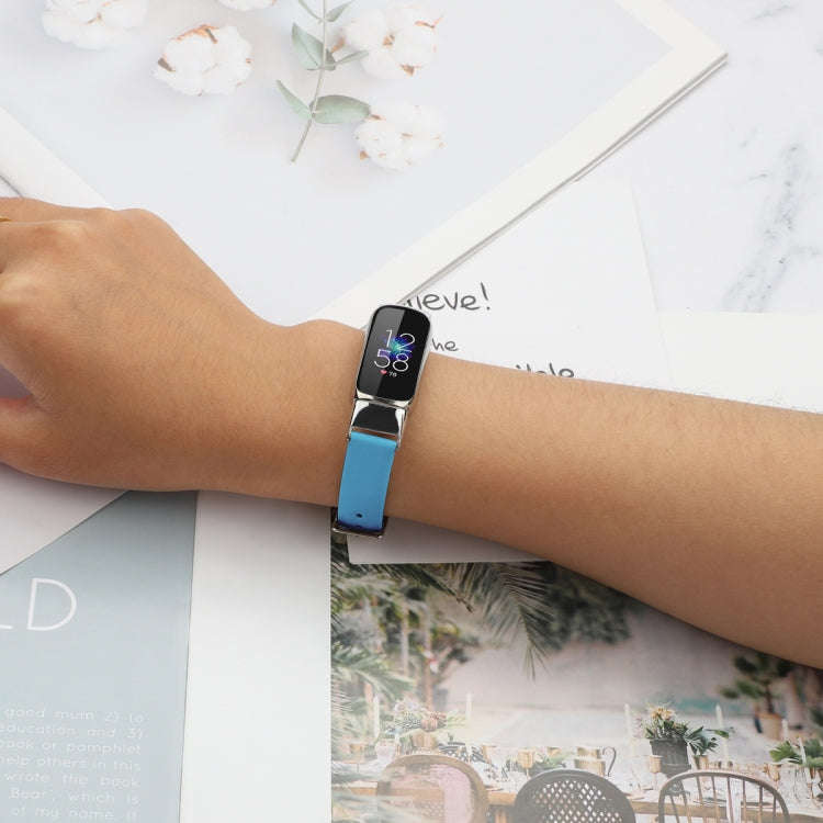 For Fitbit Luxe Leather Watch Band, Size:S(Blue)