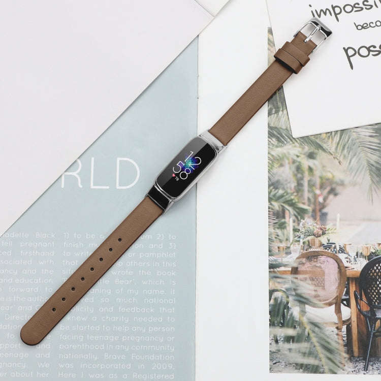 For Fitbit Luxe Leather Watch Band, Size:S(Brown)