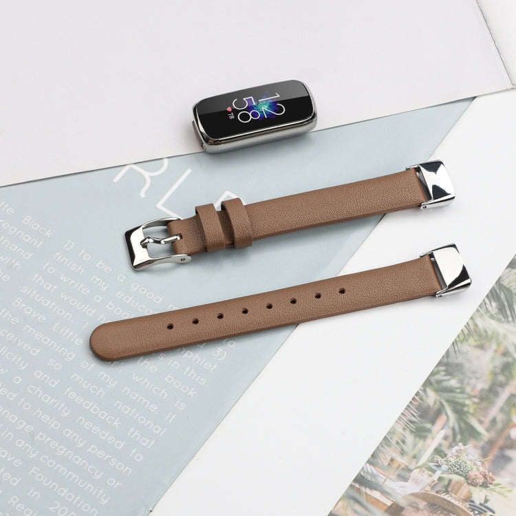 For Fitbit Luxe Leather Watch Band, Size:S(Brown)
