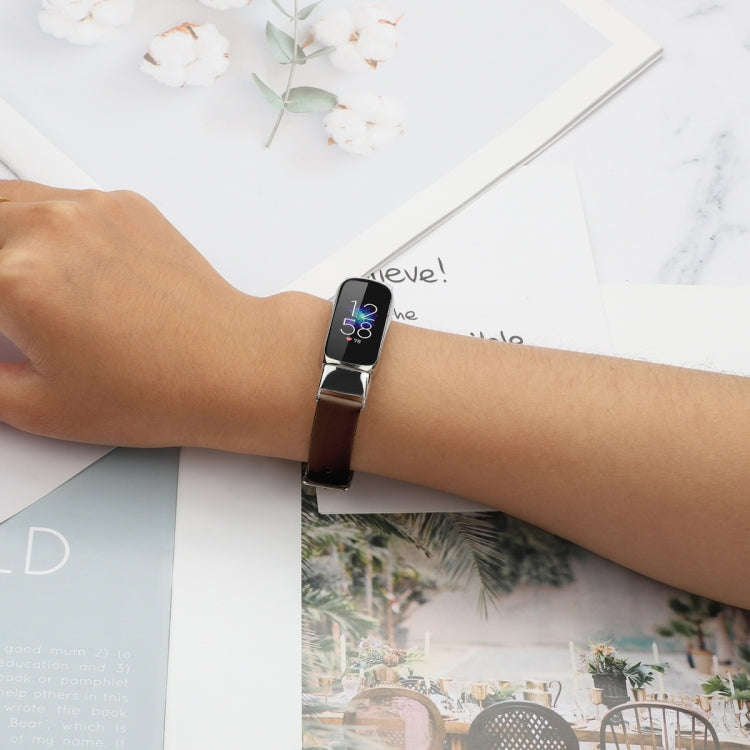 For Fitbit Luxe Leather Watch Band, Size:S(Brown)