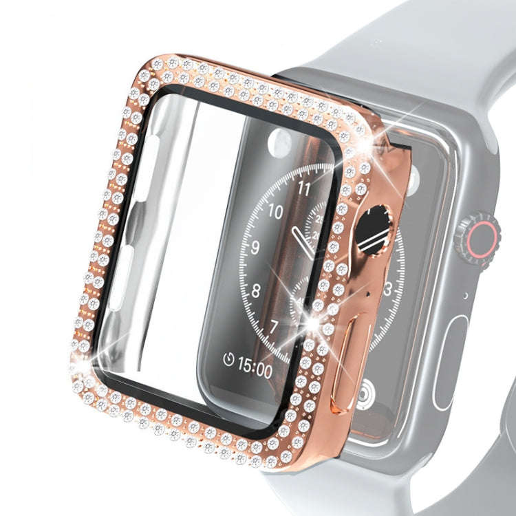Electroplating PC Double Rows Diamond Protective Case with Tempered Glass Film For Apple Watch Se...