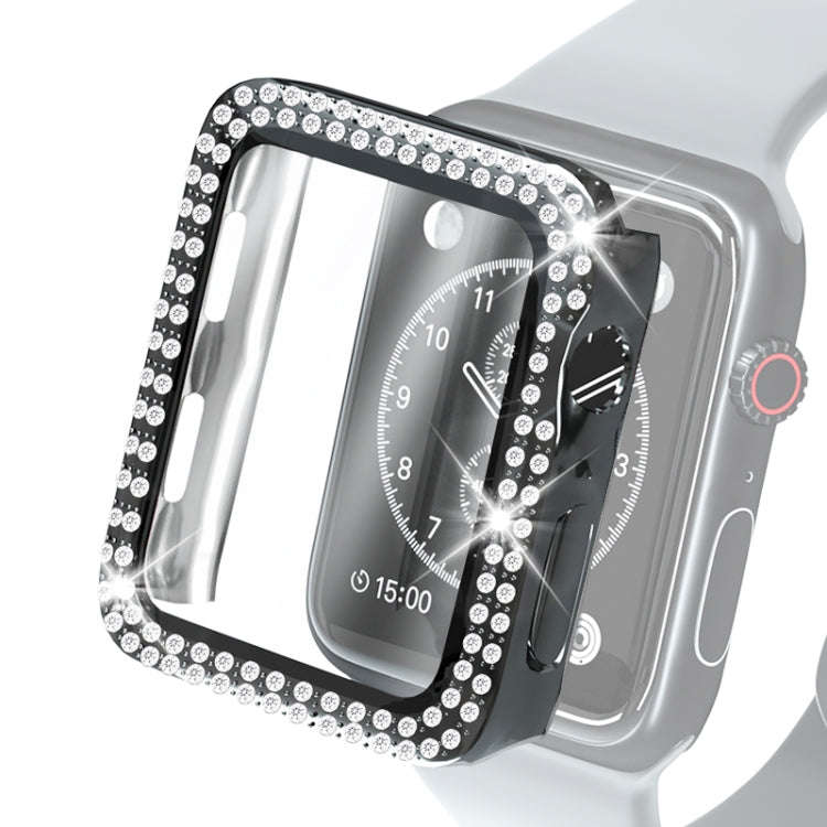 Electroplating PC Double Rows Diamond Protective Case with Tempered Glass Film For Apple Watch Se...