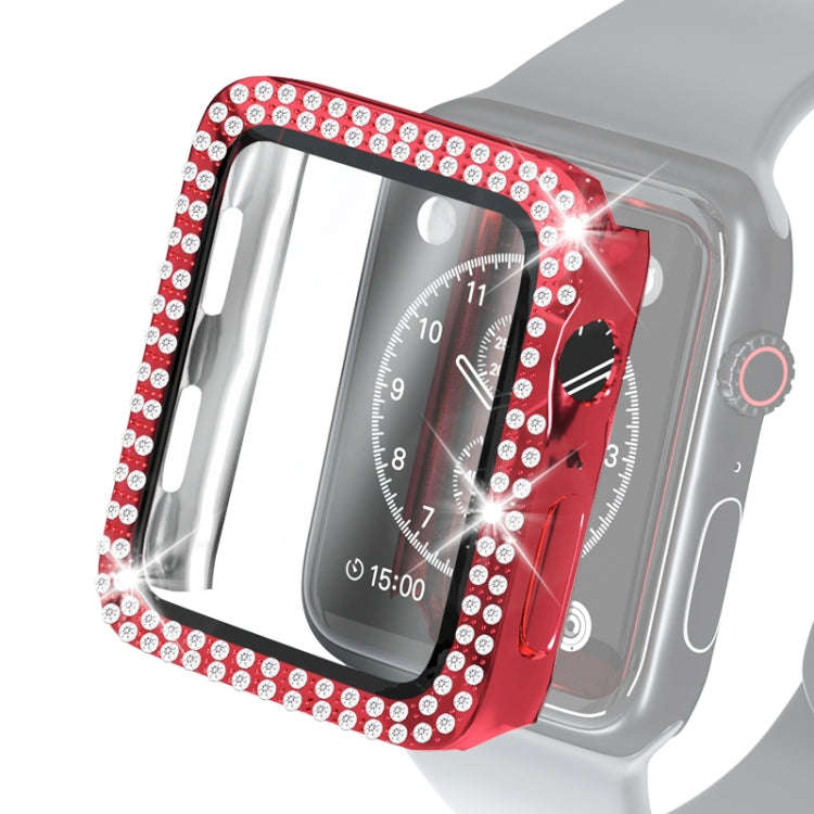 Electroplating PC Double Rows Diamond Protective Case with Tempered Glass Film For Apple Watch Se...