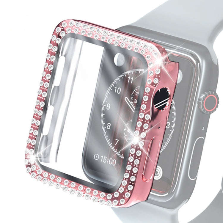 Electroplating PC Double Rows Diamond Protective Case with Tempered Glass Film For Apple Watch Se...