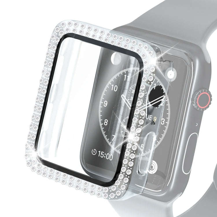 Electroplating PC Double Rows Diamond Protective Case with Tempered Glass Film For Apple Watch Se...