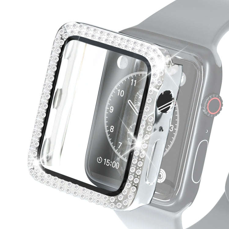 Electroplating PC Double Rows Diamond Protective Case with Tempered Glass Film For Apple Watch Se...