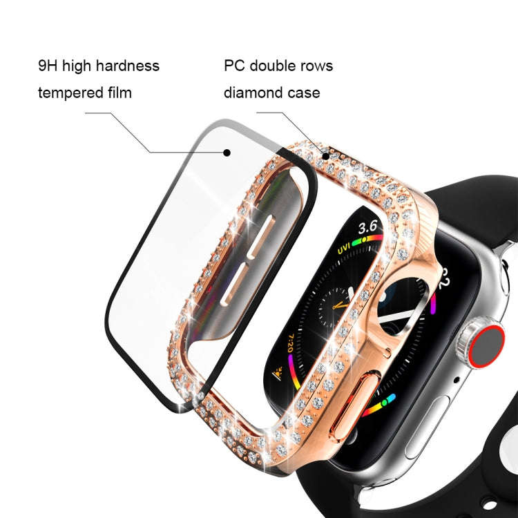 Electroplating PC Double Rows Diamond Protective Case with Tempered Glass Film For Apple Watch Se...