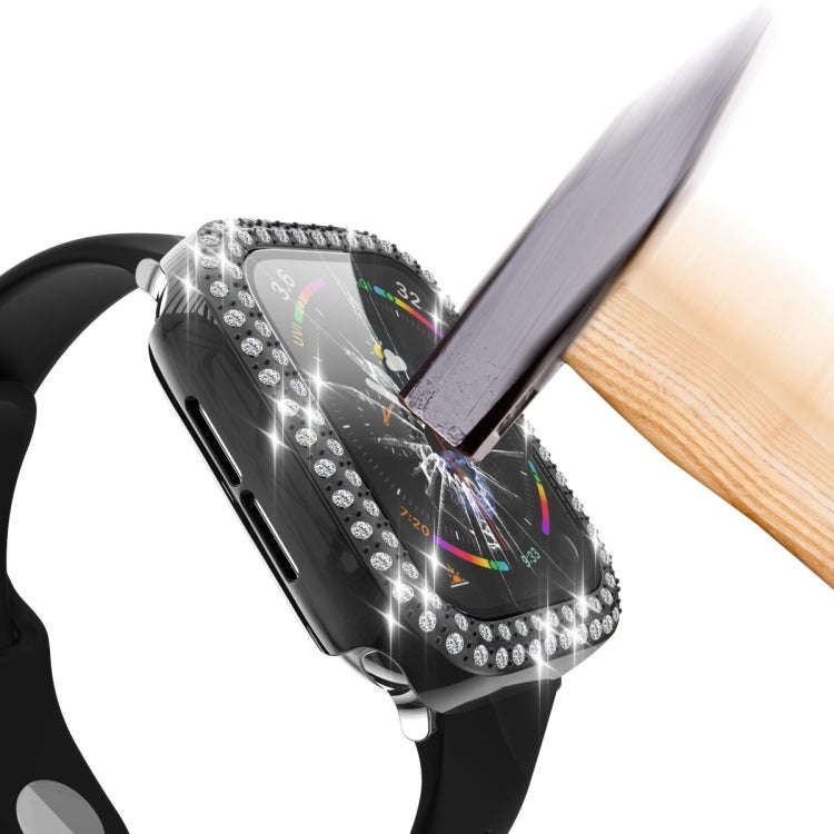 Electroplating PC Double Rows Diamond Protective Case with Tempered Glass Film For Apple Watch Se...