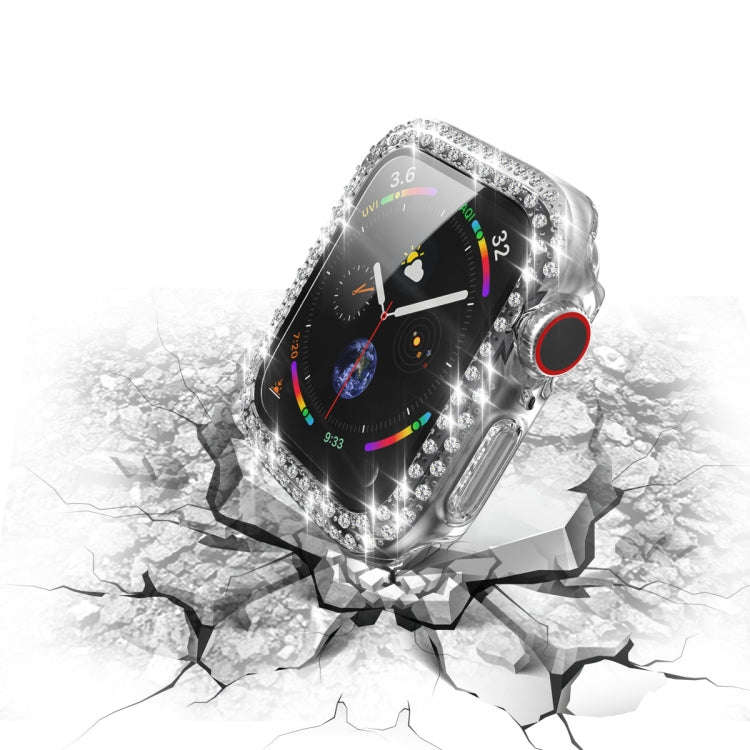 Electroplating PC Double Rows Diamond Protective Case with Tempered Glass Film For Apple Watch Se...
