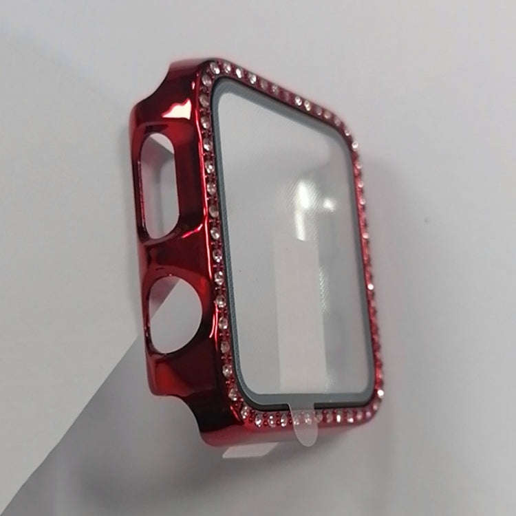 Electroplating PC Single Row Diamond Protective Case with Tempered Glass Film For Apple Watch Ser...