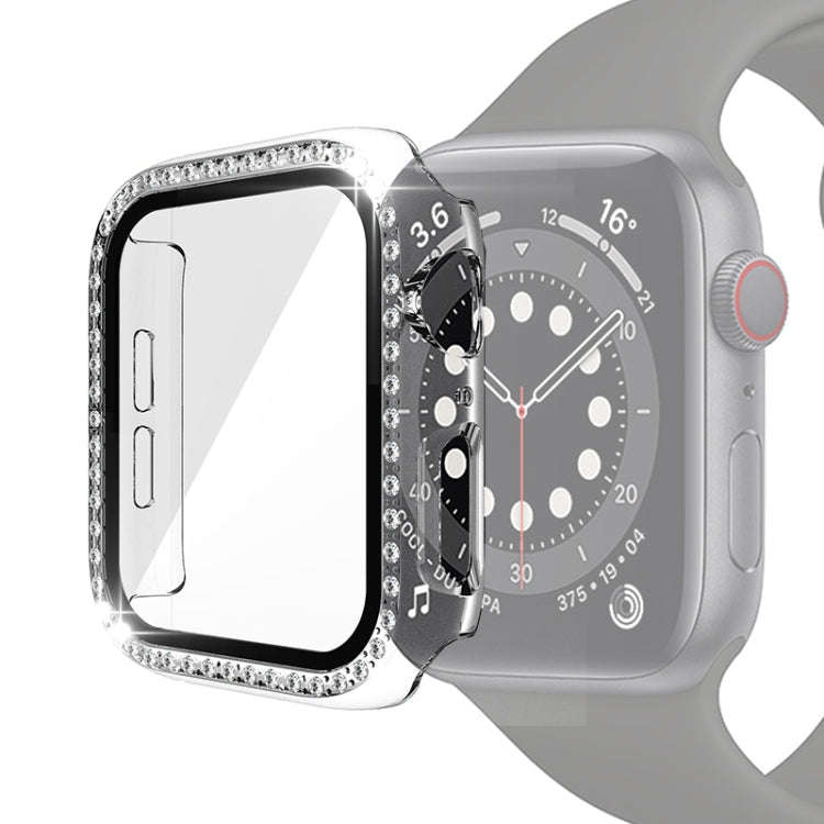 Electroplating PC Single Row Diamond Protective Case with Tempered Glass Film For Apple Watch Ser...