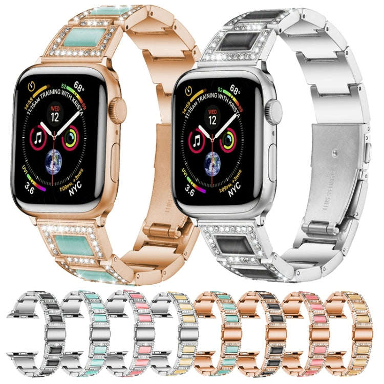 Three-beads Diamond + Gemstone Watch Band For Apple Watch Series 9&8&7 41mm / SE 3&SE 2&6&SE&5&4 ...