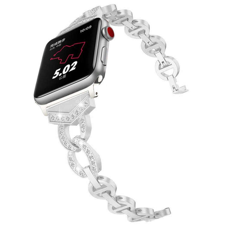 Diamond Stainless Steel Watch Band For Apple Watch Series 9&8&7 41mm / SE 3&SE 2&6&SE&5&4 40mm / ...