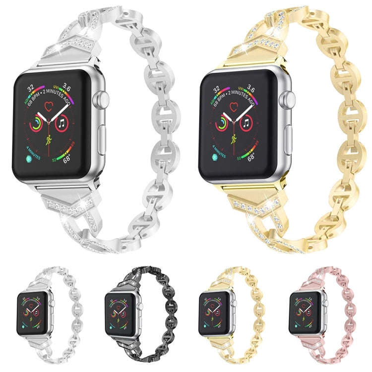 Diamond Stainless Steel Watch Band For Apple Watch Series 9&8&7 41mm / SE 3&SE 2&6&SE&5&4 40mm / ...