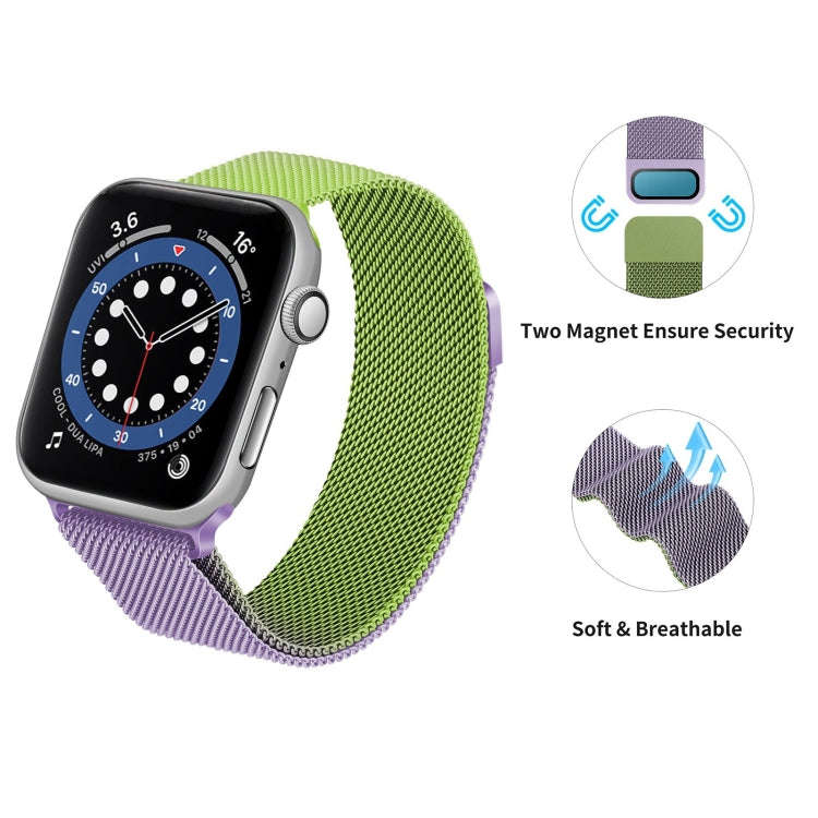 Gradient Color Milan Watch Band For Apple Watch Series 7 45mm/6&SE&5&4 44mm/3&2&1 42mm(Purple Green)
