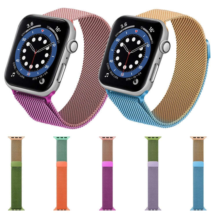 Gradient Color Milan Watch Band For Apple Watch Series 7 45mm/6&SE&5&4 44mm/3&2&1 42mm(Purple Green)