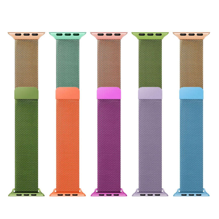 Gradient Color Milan Watch Band For Apple Watch Series 7 45mm/6&SE&5&4 44mm/3&2&1 42mm(Purple Green)
