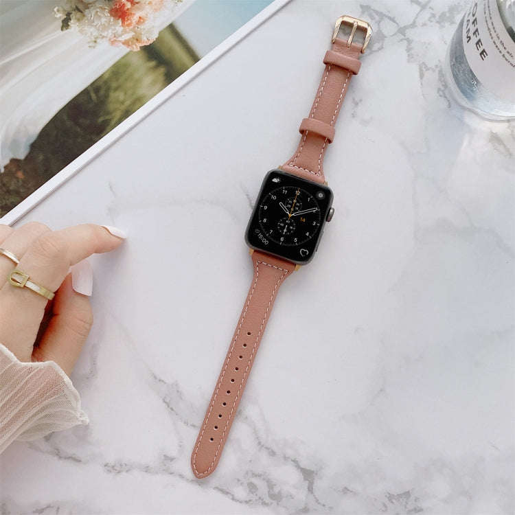 Sewing Plain Weave Small Waist Leather Watch Band For Apple Watch Series 9&8&7 41mm / SE 3&SE 2&6...