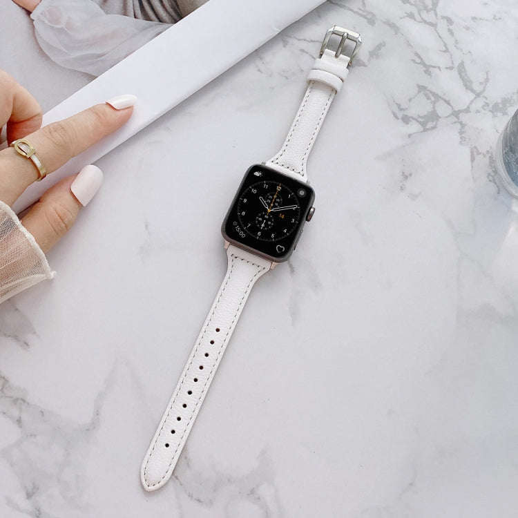 Sewing Plain Weave Small Waist Leather Watch Band For Apple Watch Series 9&8&7 41mm / SE 3&SE 2&6...
