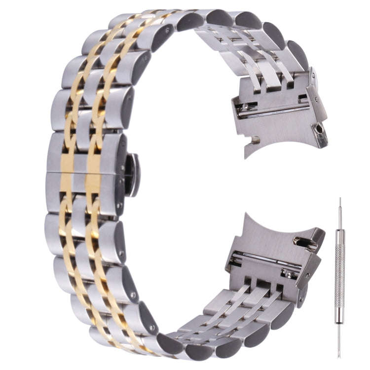 For Samsung Galaxy Watch4 40mm/44mm Seven-bead Stainless Steel Watch Band(Silver Gold)