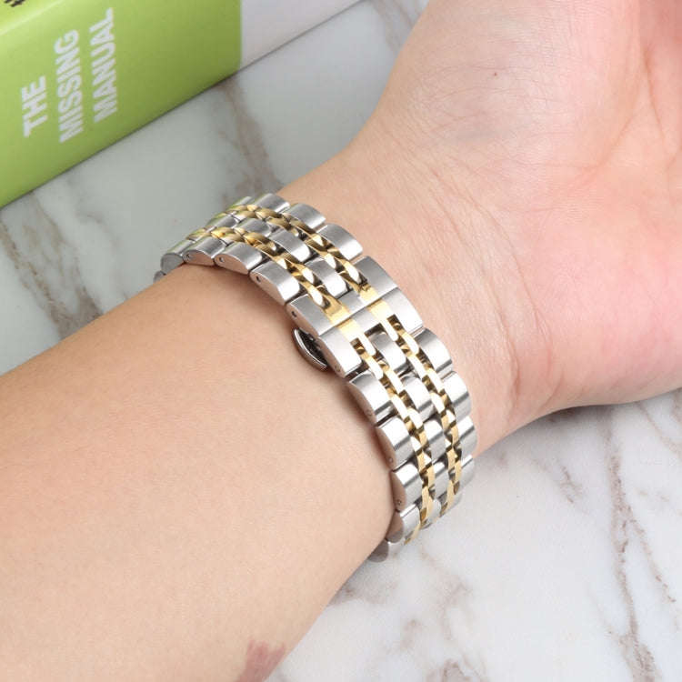 For Samsung Galaxy Watch4 40mm/44mm Seven-bead Stainless Steel Watch Band(Silver Gold)