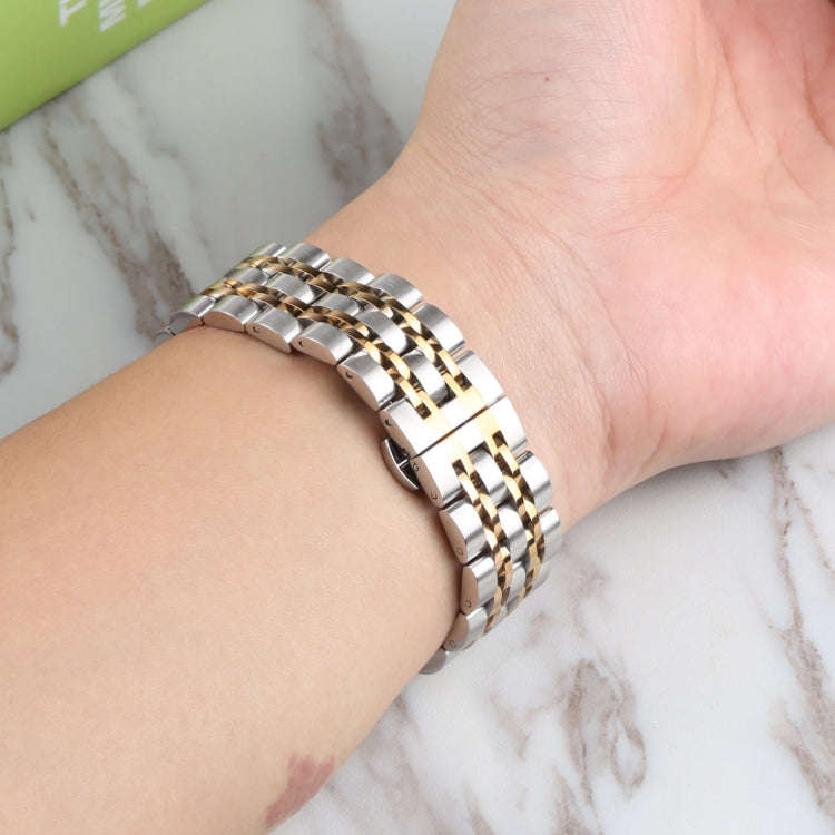 For Samsung Galaxy Watch4 40mm/44mm Seven-bead Stainless Steel Watch Band(Silver Rose Gold)
